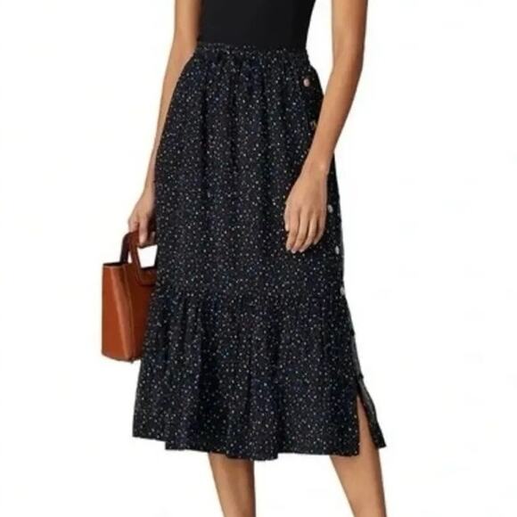 Coach Tiered Snap Aline Midi Skirt Sz.0  Stretch Waist - Dots Black Multicolor - Picture 1 of 16
